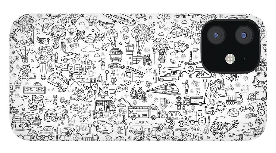 Line art illustration printable coloring pages for children poster transport iphone mini case by olha zolotnyk