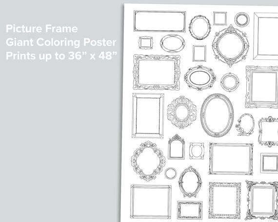 Picture frames giant coloring poster homeschool printables black and white large coloring pages artist color empty frame instant download