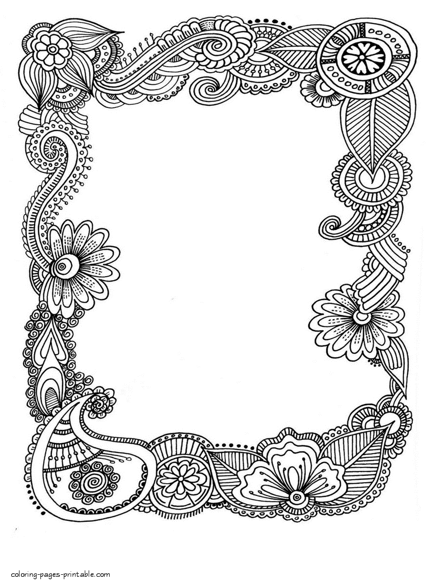Frame coloring page with abstract flowers coloring