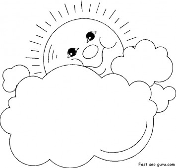 Prinable sun and clouds frame coloring page