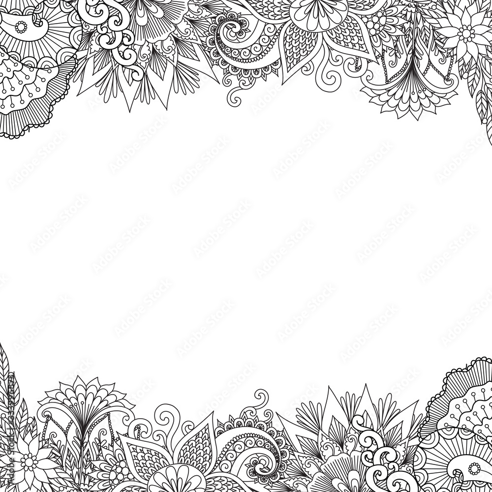 Beautiful abstract flowers frame set for print on product or adult coloring book coloring page vector illustration vector