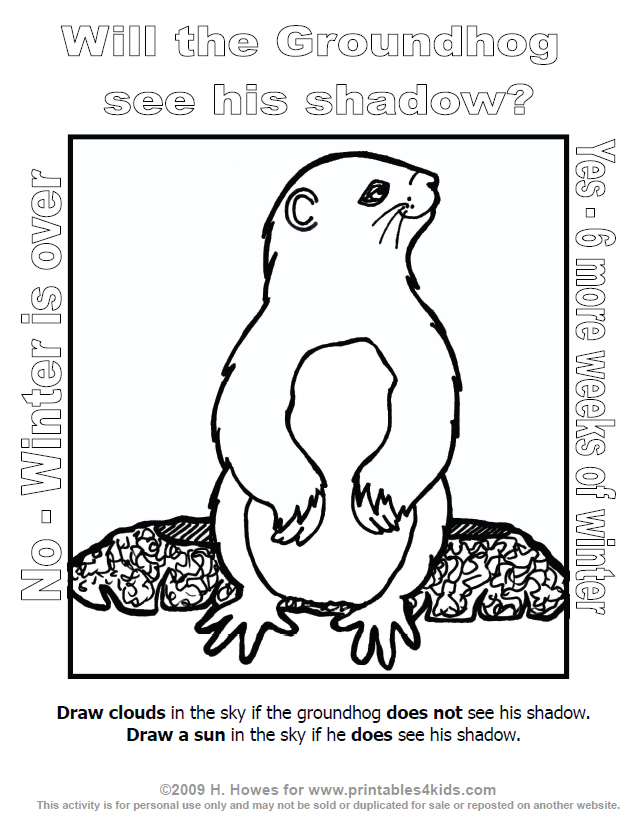 Groundhog day coloring page â printables for kids â free word search puzzles coloring pages and other activities