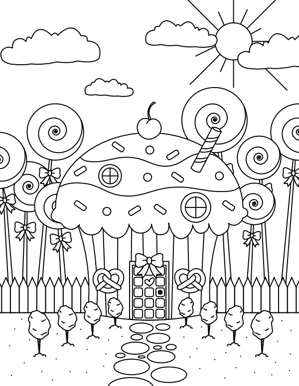 Printable candy house coloring page