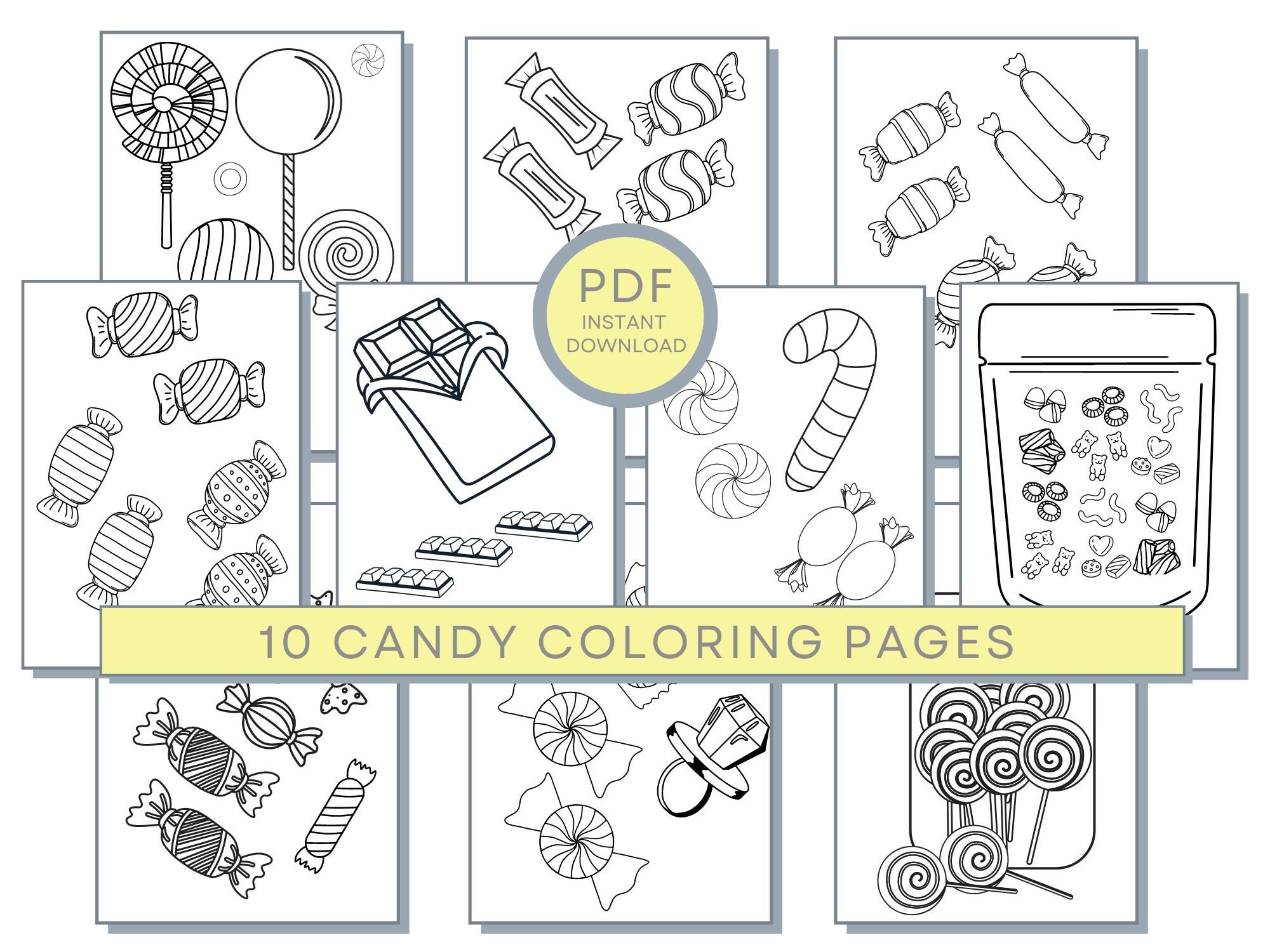 Candy coloring pages printable candy coloring sheets lollipops coloring candy coloring book candy pdf candy activity pages