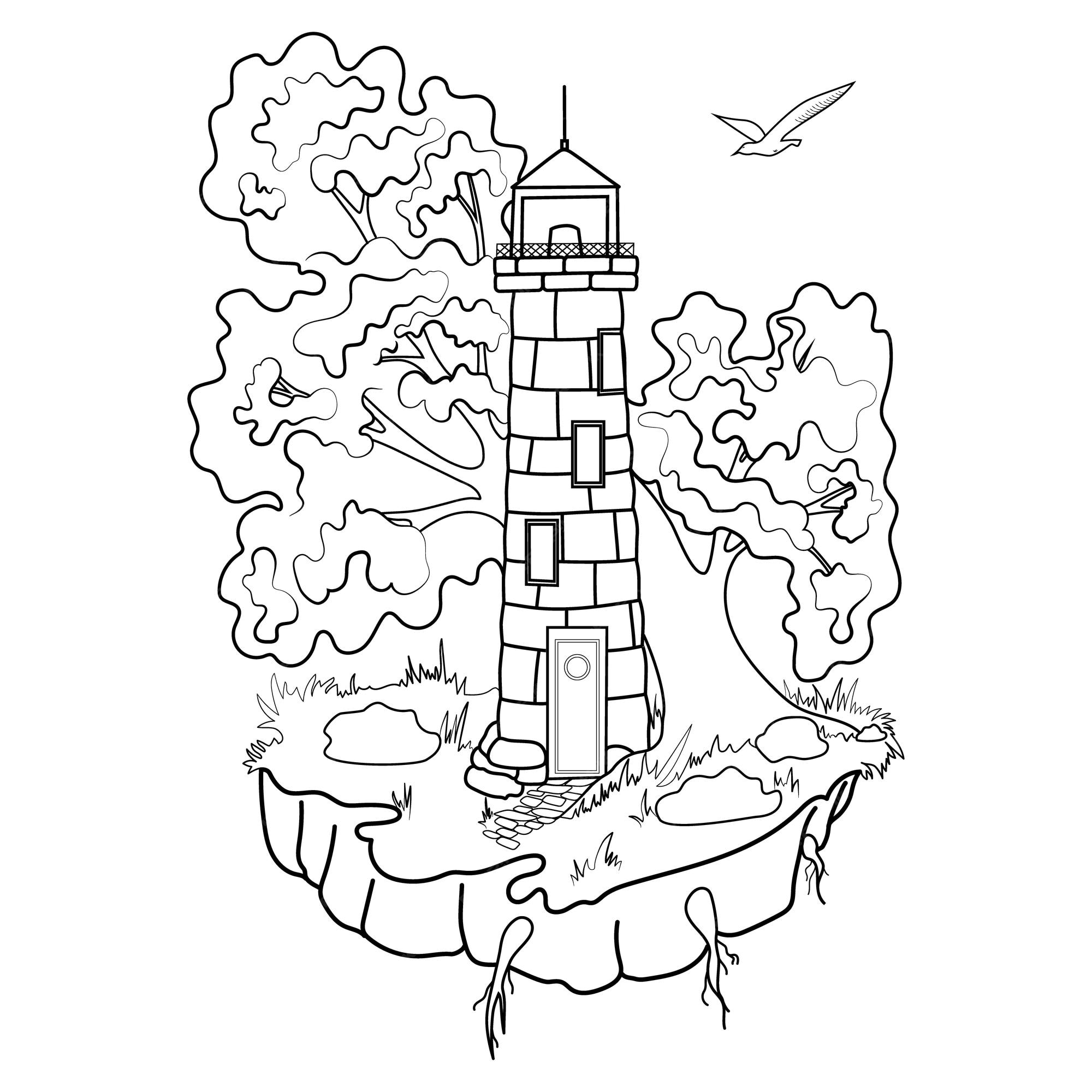 Premium vector coloring book lighthouse