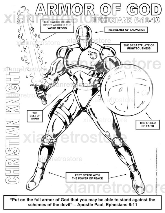 The christian knight the armor of god printable coloring page ephesians instant digital download printable instant download