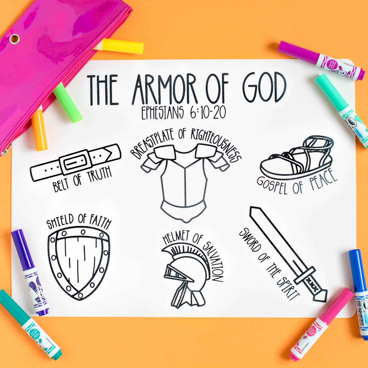 Armor of god coloring mat â his kids pany