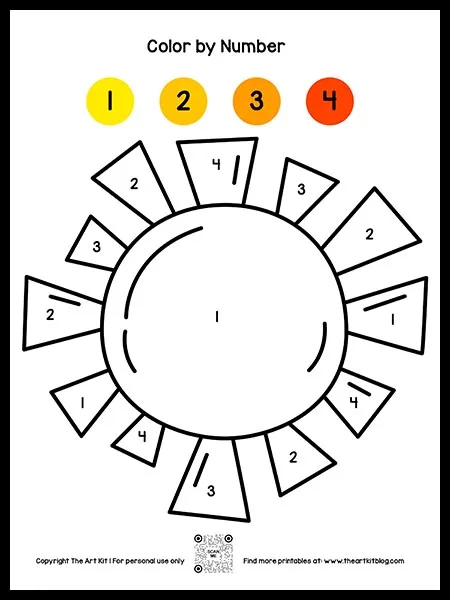 Color by number sun coloring page free â the art kit