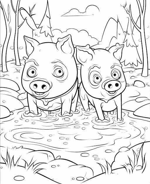 Premium ai image muddy piggy fun cartoon coloring page for kids