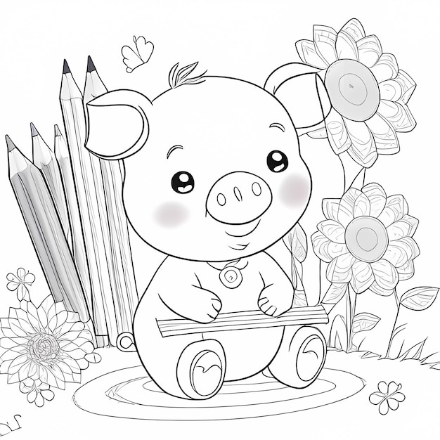 Premium ai image smiling piggy pal happy pig coloring page for children