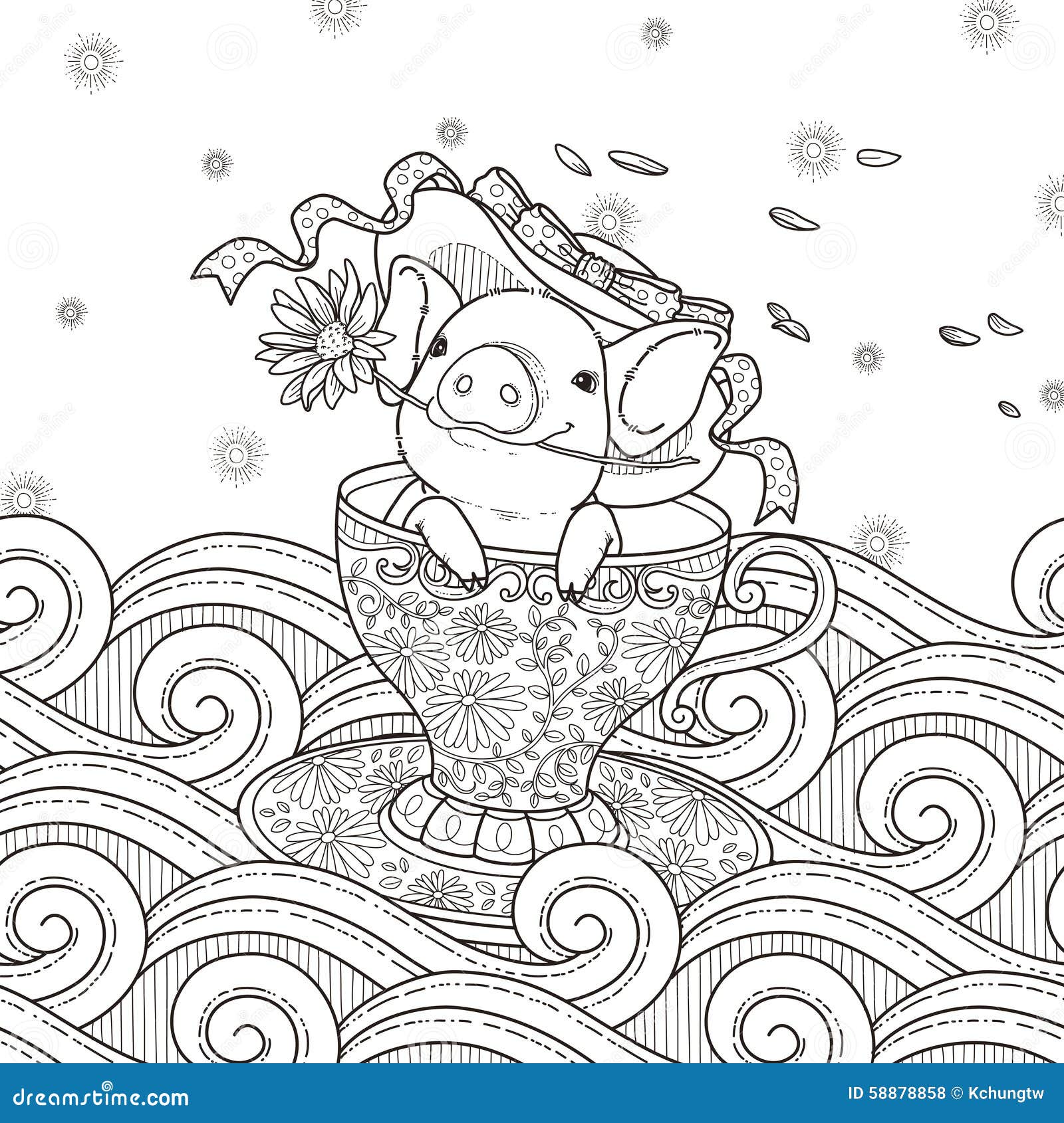 Adorable piggy coloring page stock illustration
