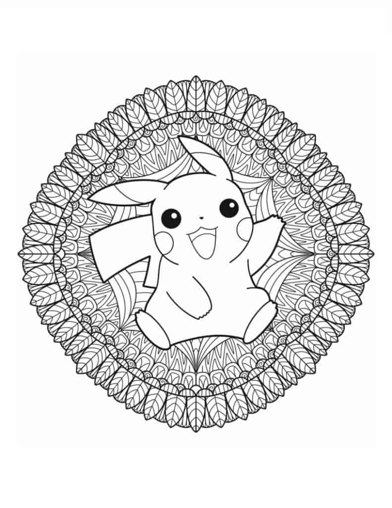 Cute pikachu mandala coloring page