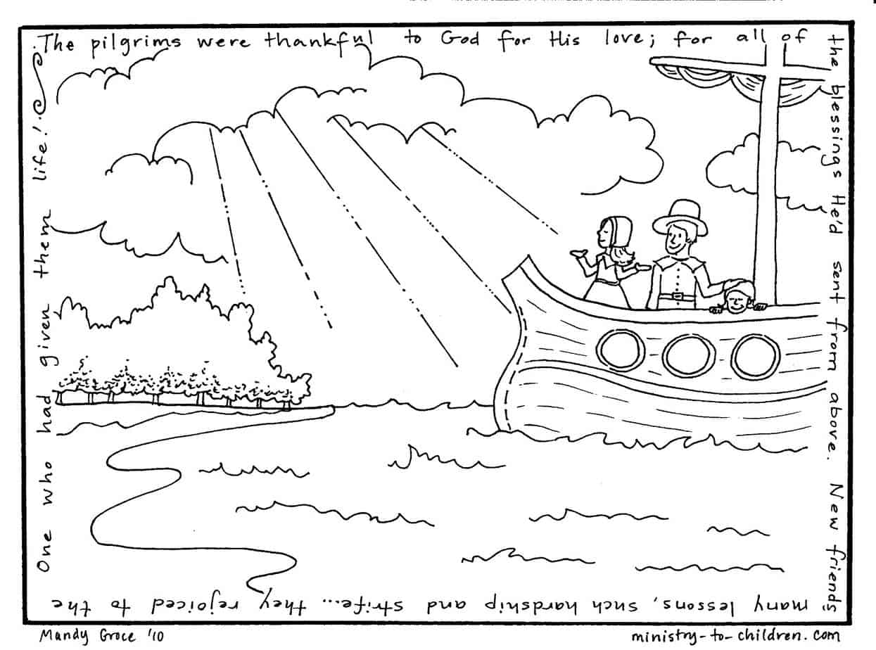 Pilgrims thanksgiving to god coloring page free printable