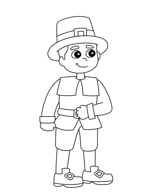 Boy pilgrim digital download printable coloring page instant download