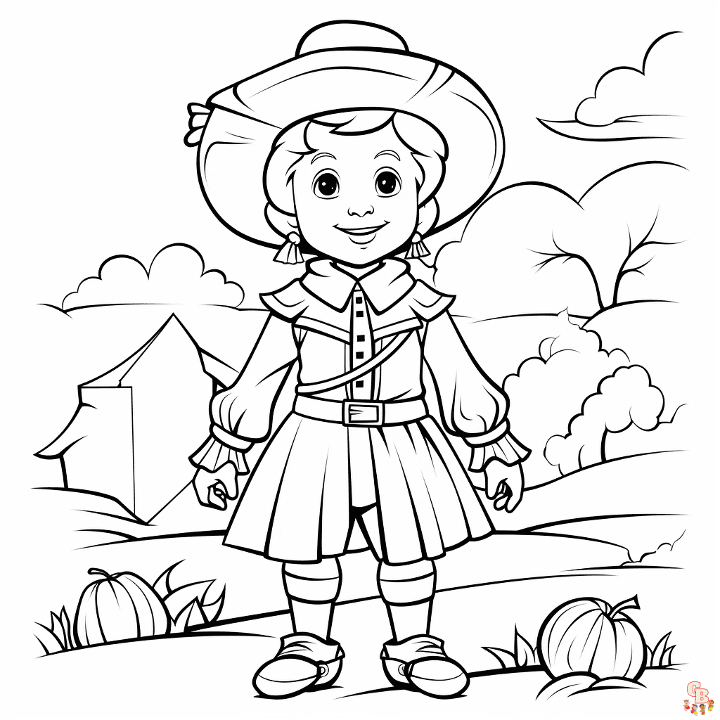 Printable pilgrim coloring pages free for kids and adults