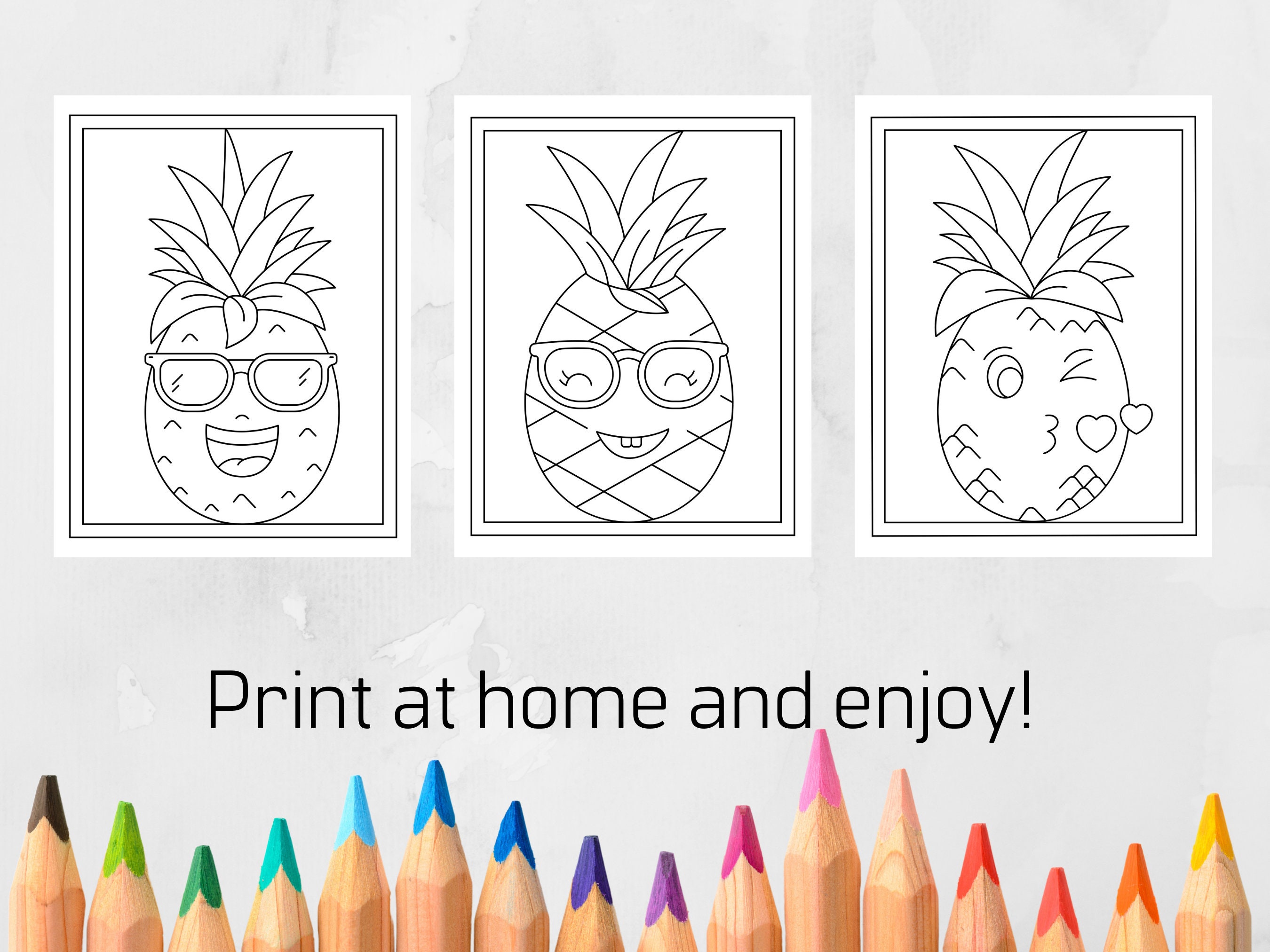 Cute tropical pineapple coloring pages for kids printable