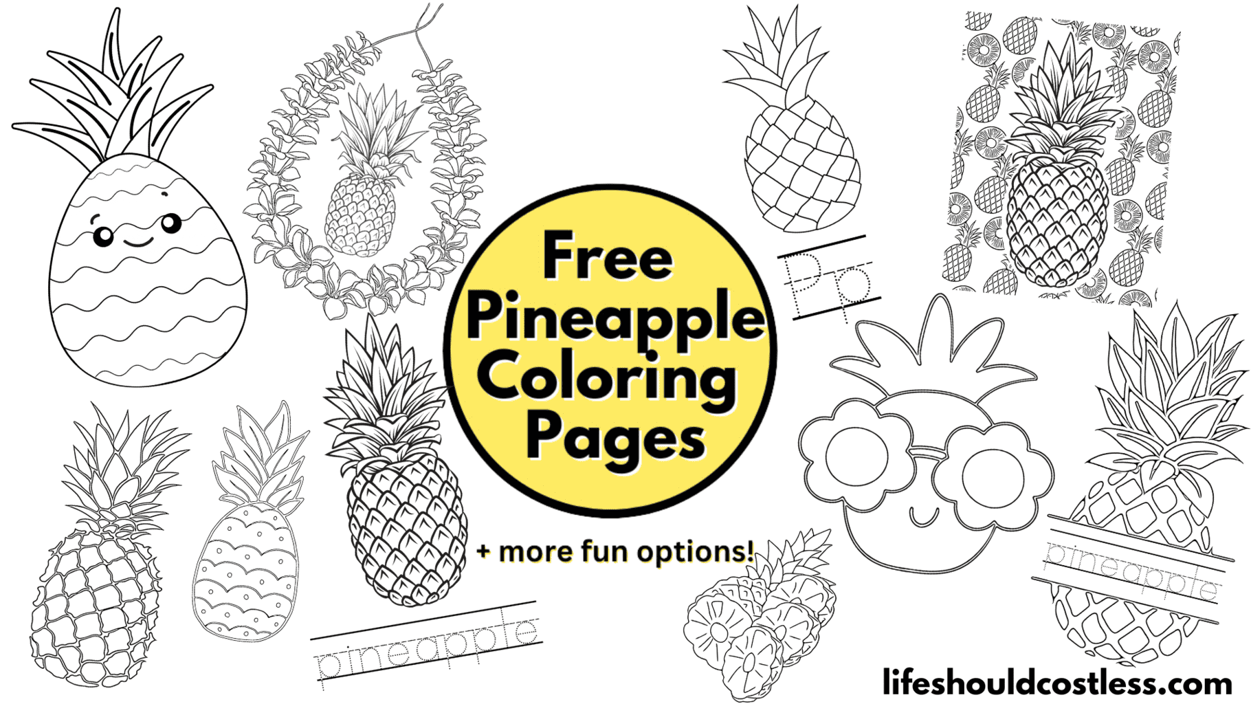 Pineapple coloring pages free printable pdf templates
