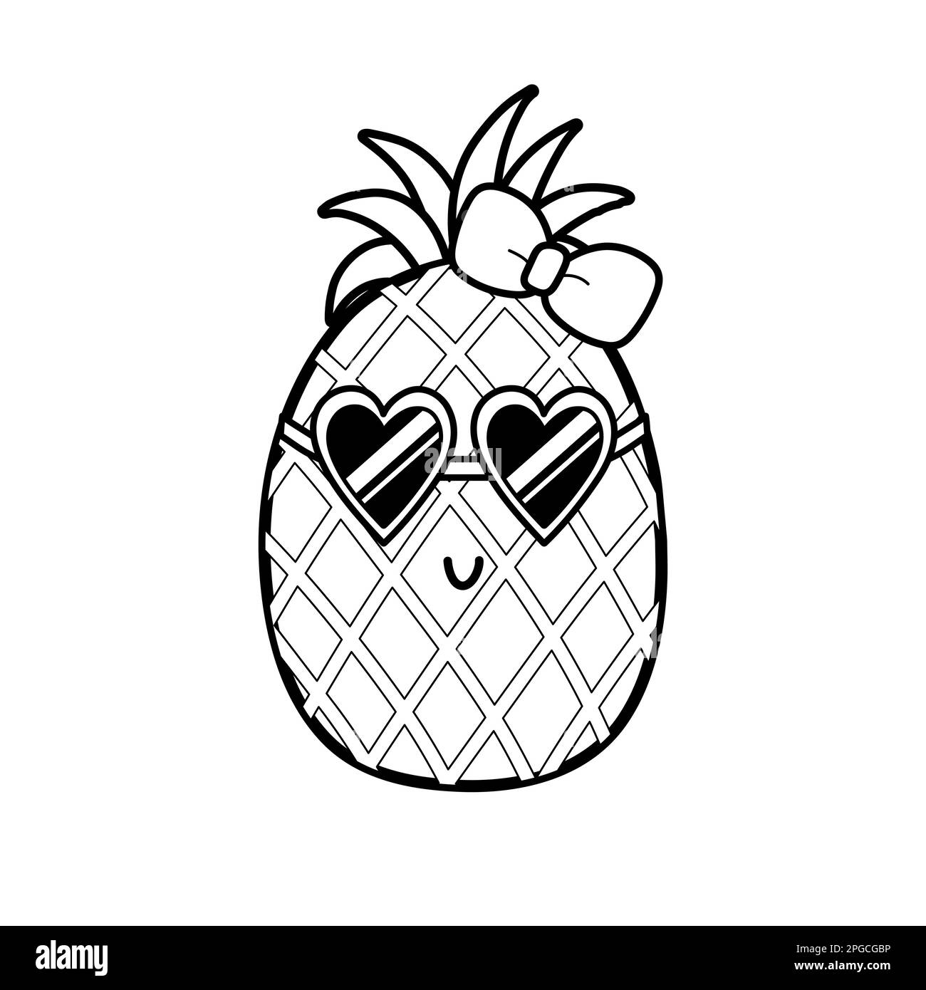 Cute black and white pineapple with sunglasses summer coloring page for kids stock vector image art