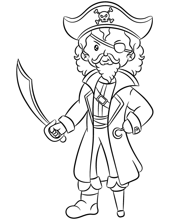 Cartoon pirate coloring page for kids