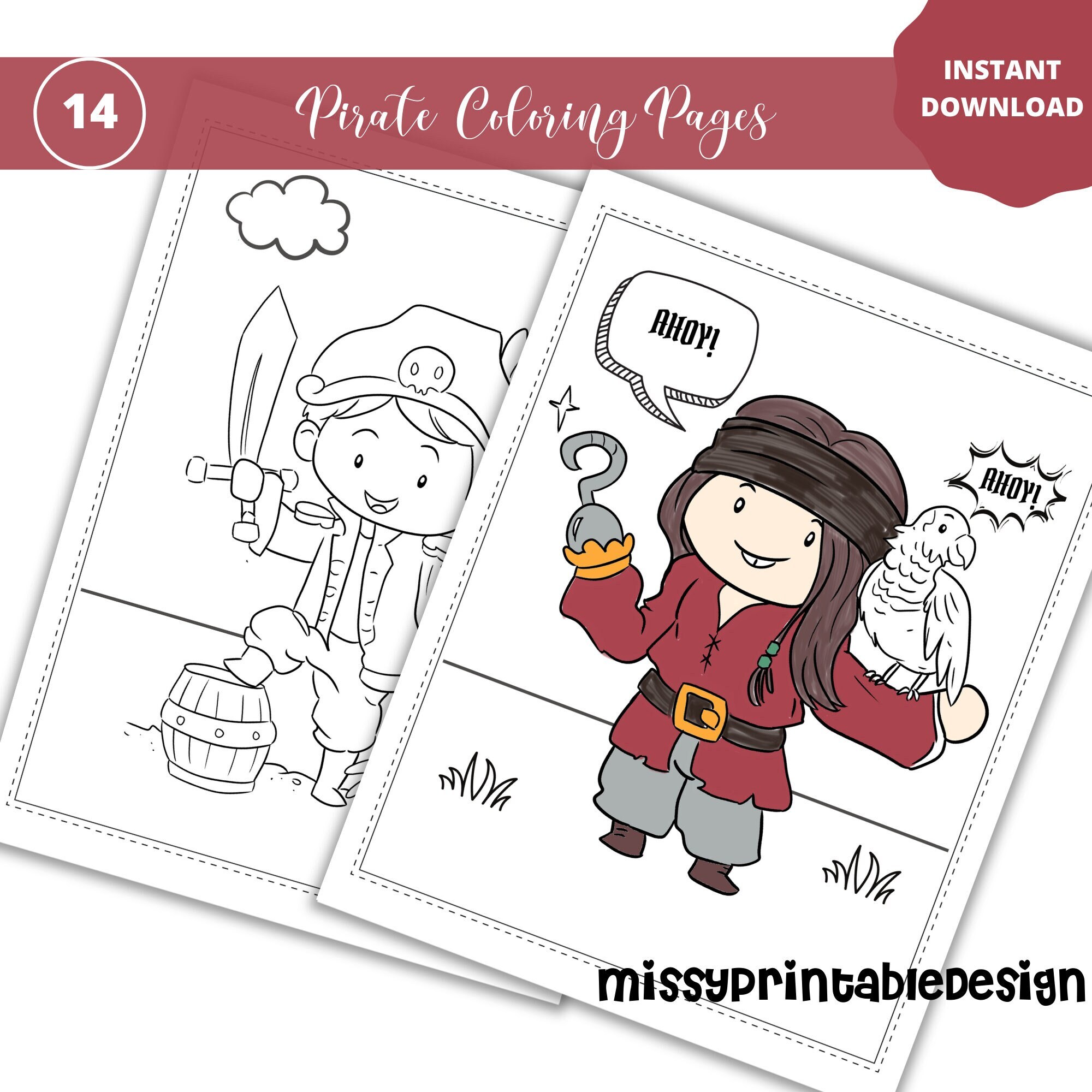 Pirate coloring pages printable kids coloring pages pirate birthday party activity instant download