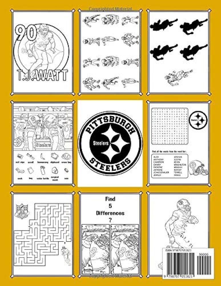 Pittsburgh steelers activity book awesome illustrations spot differences hidden objects one of a kind dot to dot coloring maze find shadow word search activities books for adults kids