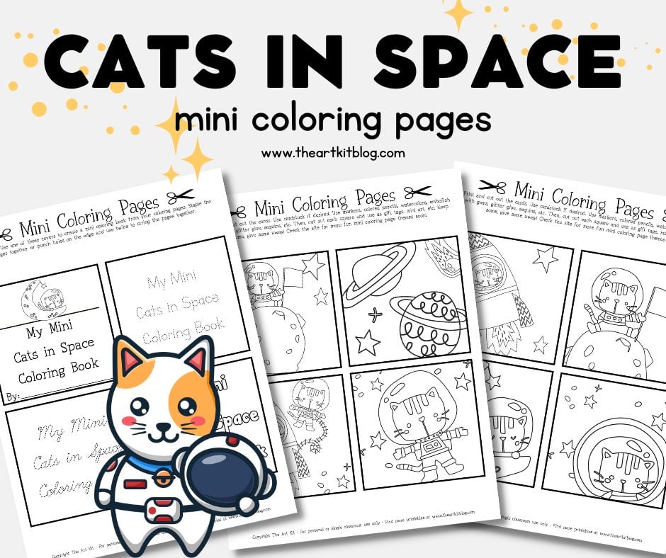 Mini coloring pages cats in space free printables â the art kit
