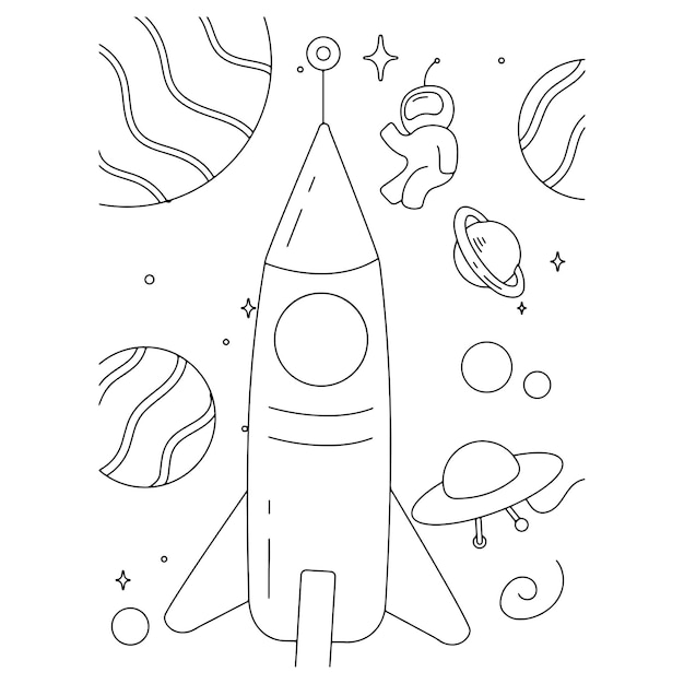 Premium vector printable space coloring pages for kids premium vector