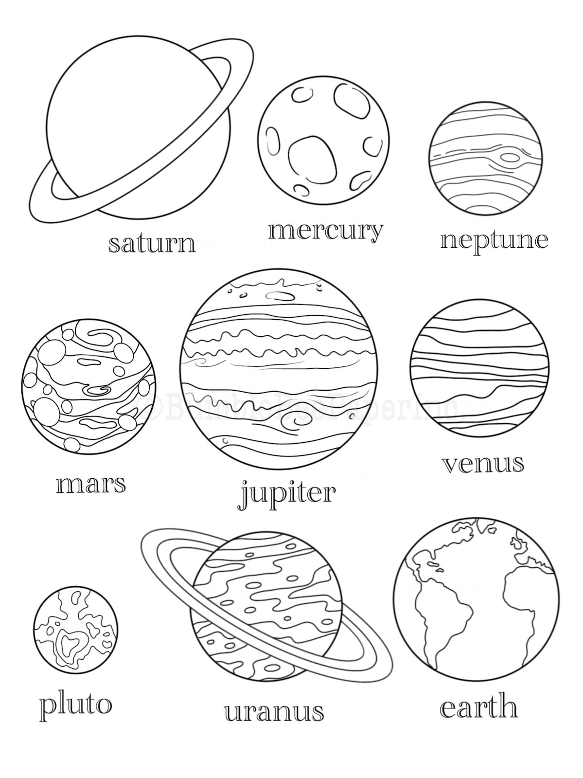 Nine planets coloring pagewall art