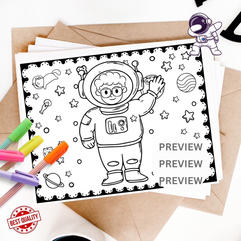 Space coloring sheets for kids planets rockets astronauts stress relief made by teachers