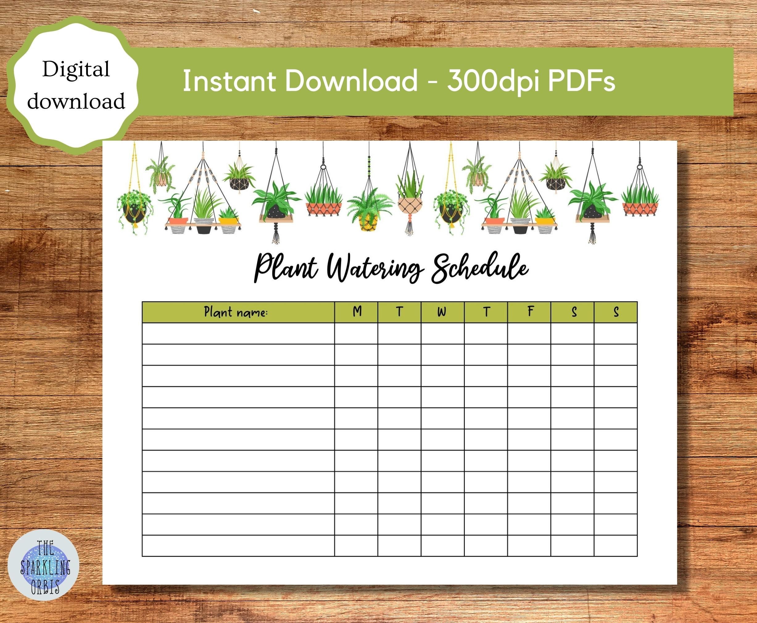 Printable plant care requirements and plant watering schedule sheets plant care pdf plants us letter and a sizes