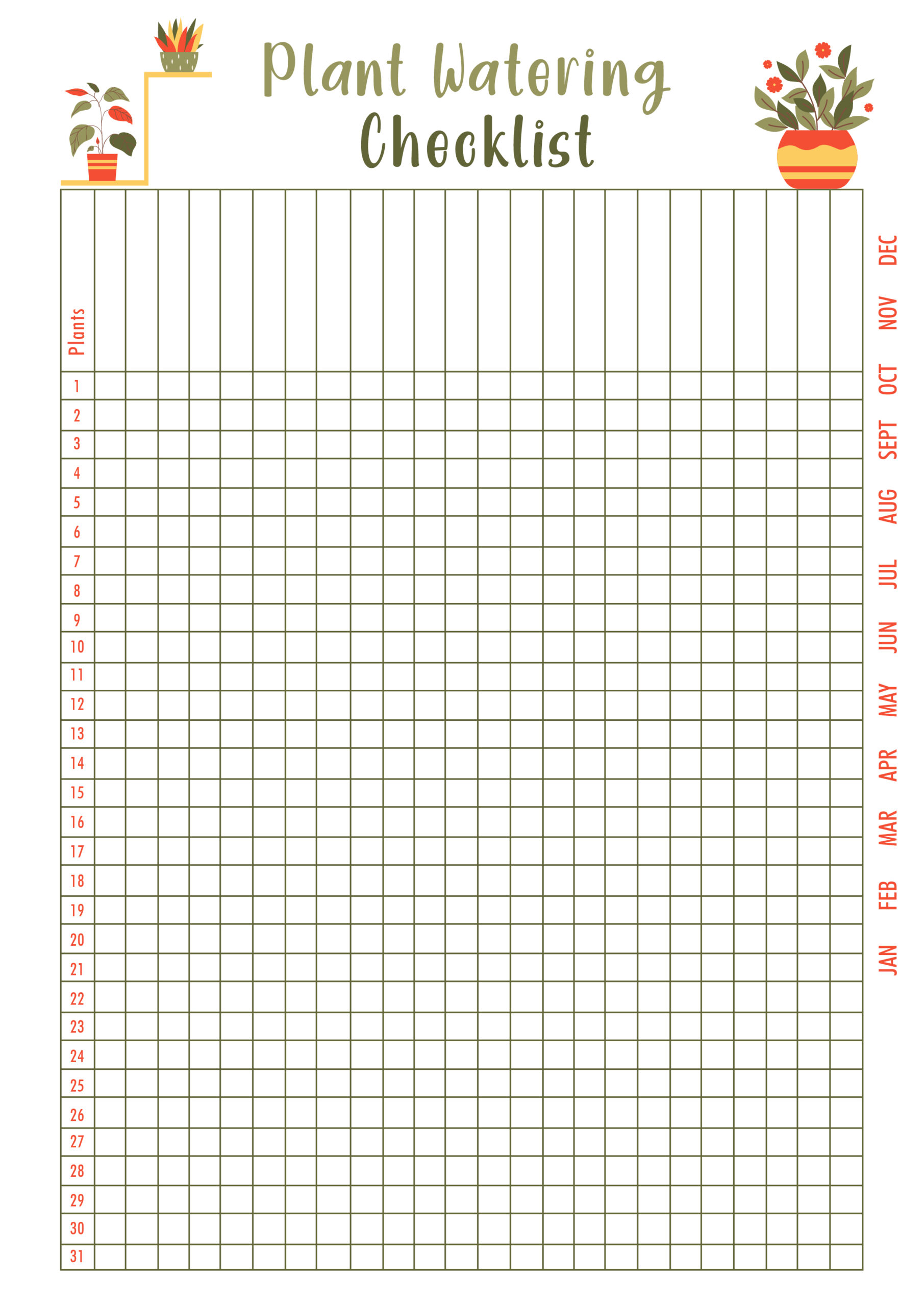 Plant waterg checklist colour â the