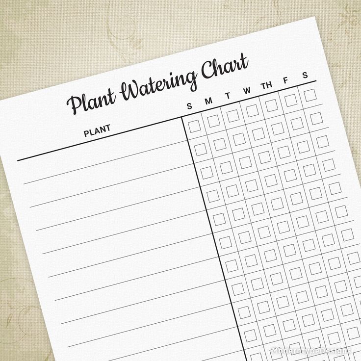 Plant watering chart printable chart watering schedule printable free