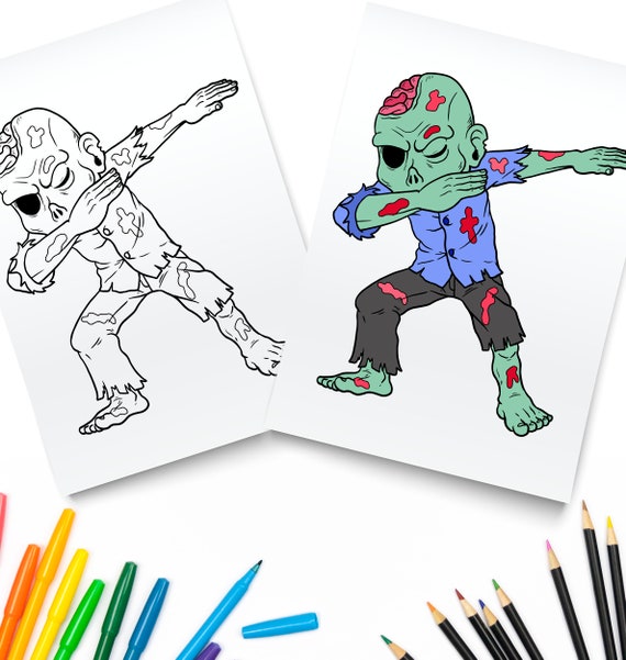 Printable dabbing zombie digital download bloody zombies dab dabbing halloween coloring page