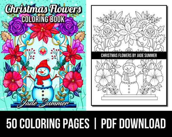 Coloring pages christmas flowers adult coloring book by jade summer digital coloring pages printable pdf download