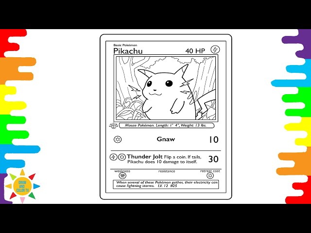 Pokãon trading card coloring pikachu