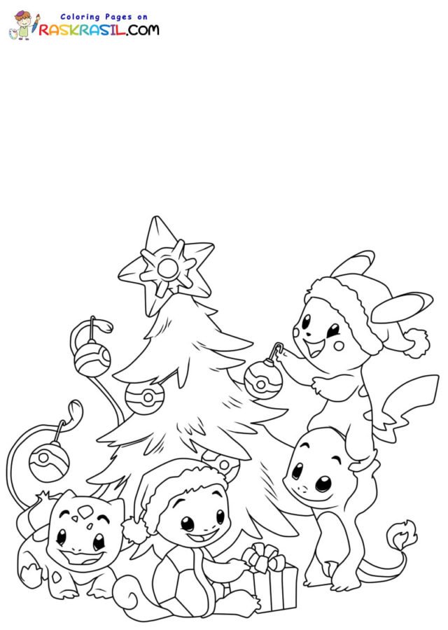 Pokemon christmas coloring page printable for free download