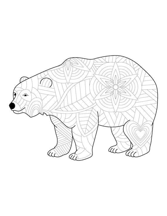 Polar bear coloring page zen coloring digital download coloring page instant download printable pdf