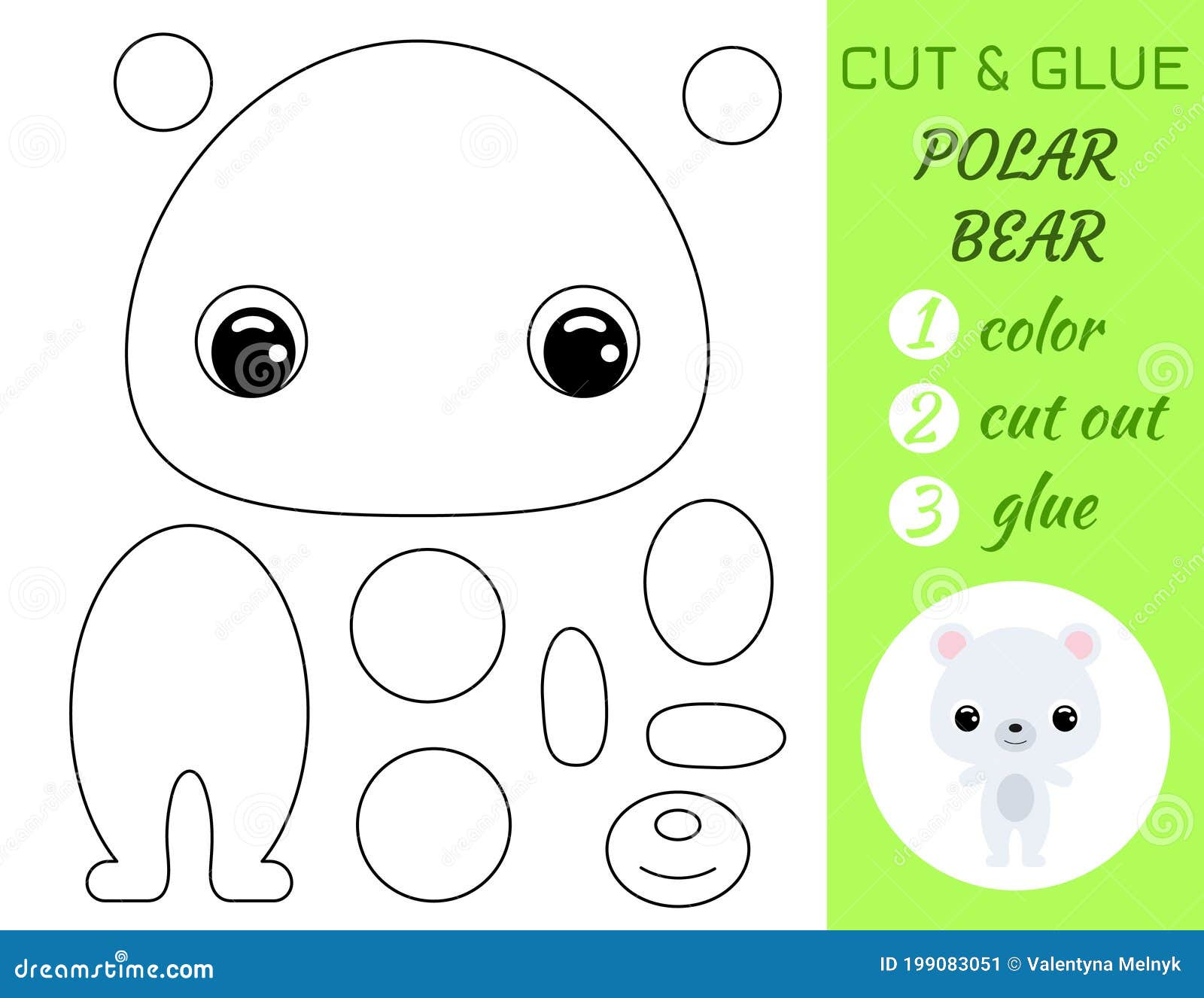 Coloring book cut and glue baby polar bear educational paper game for preschool children cut and paste worksheet stock illustration