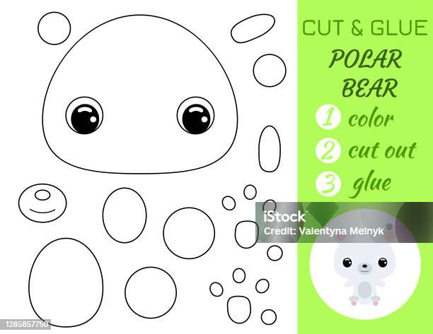 Simple educational game coloring page cut and glue sitting baby polar bear for kids educational paper