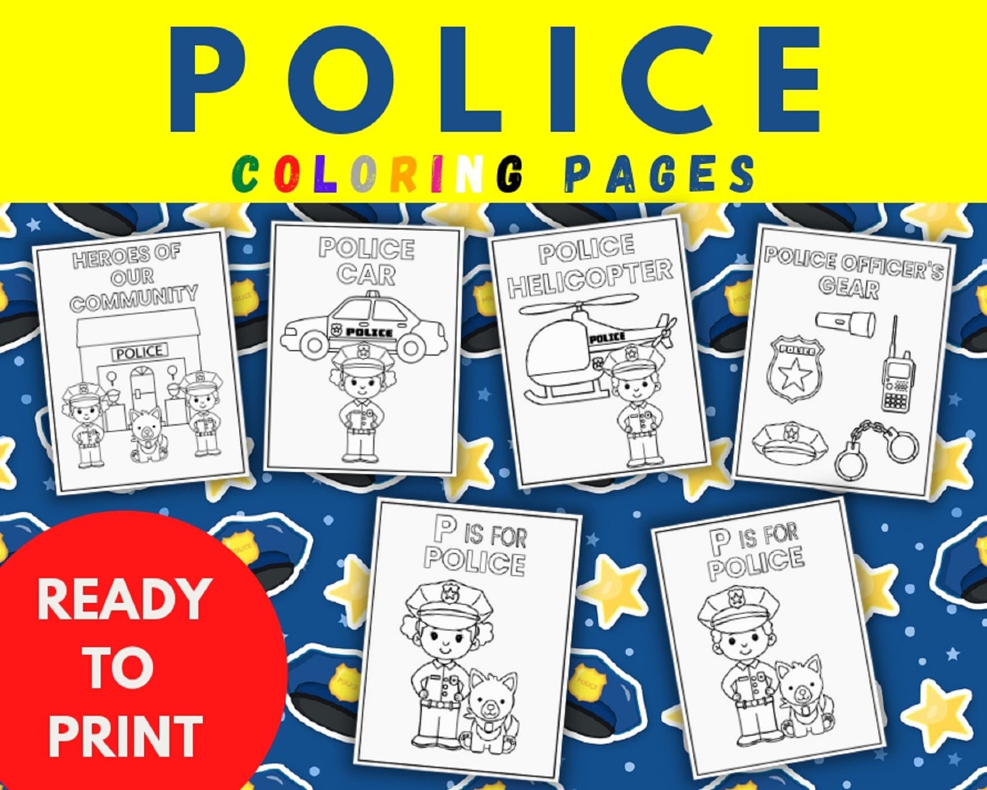 Police coloring page police birthday party munity helper police car police helicopter activity sheets for kids fun worksheets