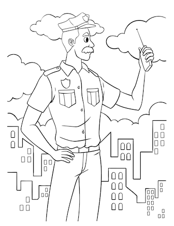 Premium vector policeman coloring page for kids