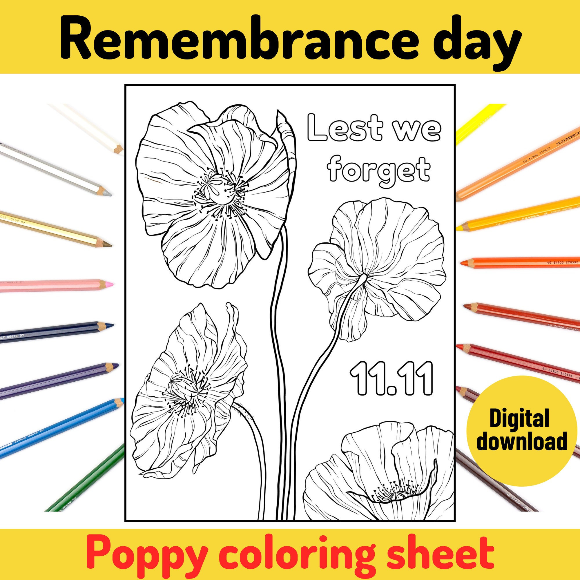 Printable remembrance day poppy colouring page printable coloring sheet remembrance day poppy remembrance day lest we forget