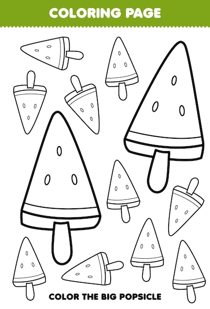Premium vector education game for children coloring page big or small picture of popsicle printable worksheet