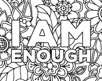 Page i am enough inspirational motivational adult coloring book printable instant download