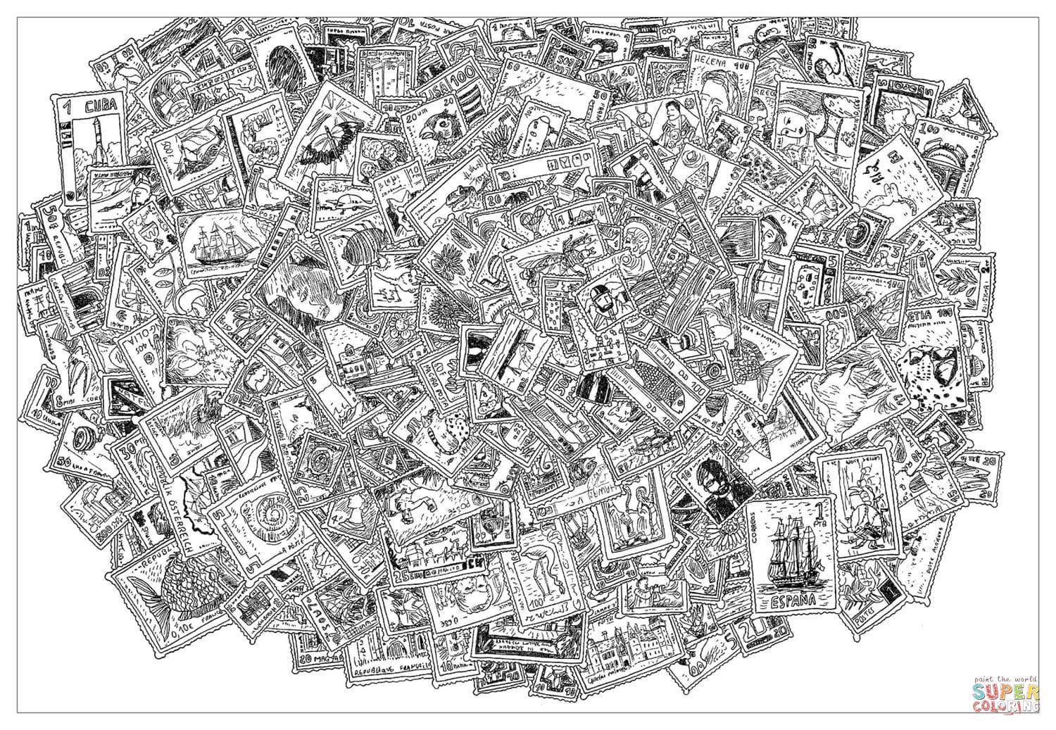 Stamps doodle coloring page free printable coloring pages