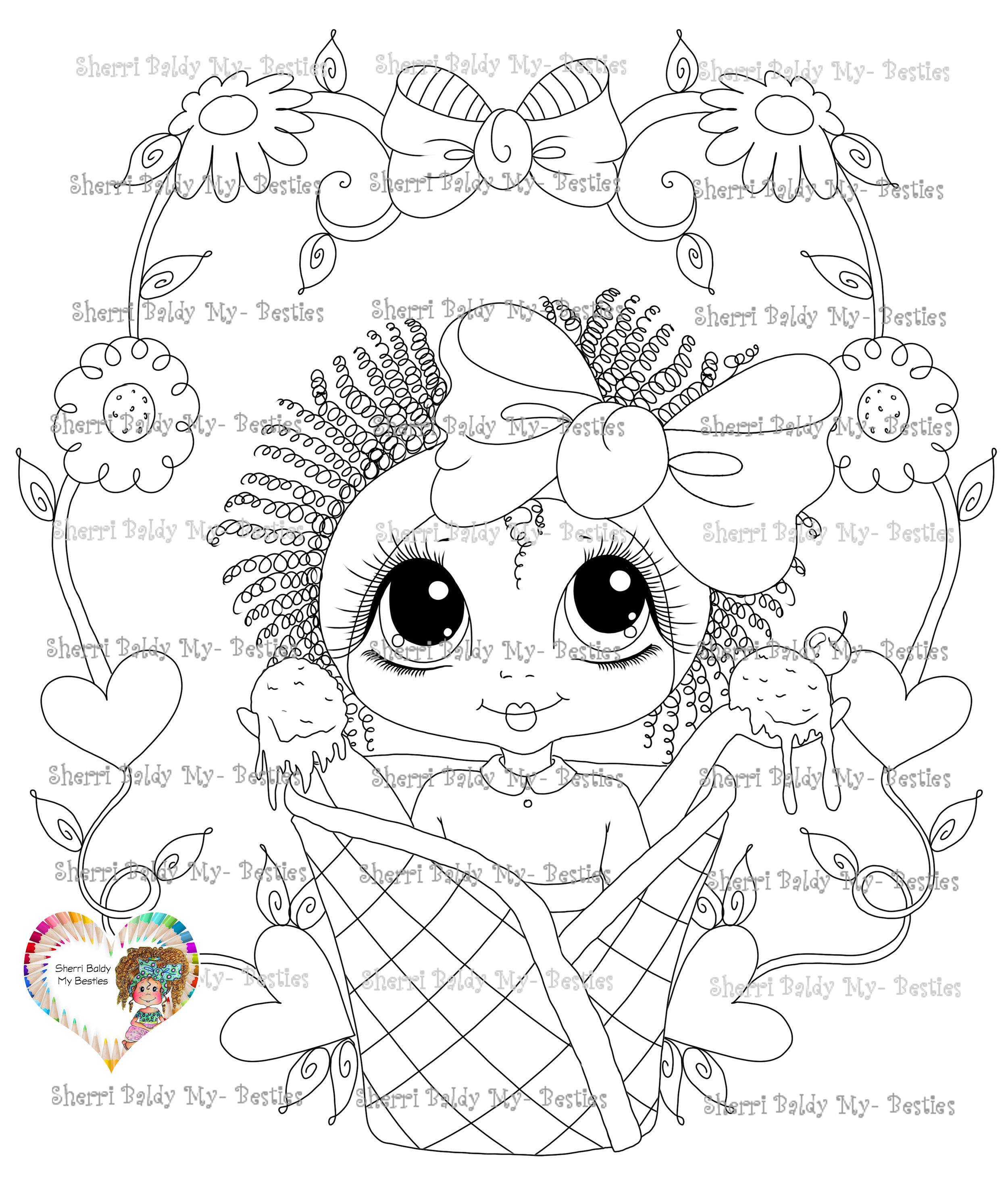 New besties of happiness tm doll instant download digital digi stamps coloring page big eye big head dolls digi by sherri baldy