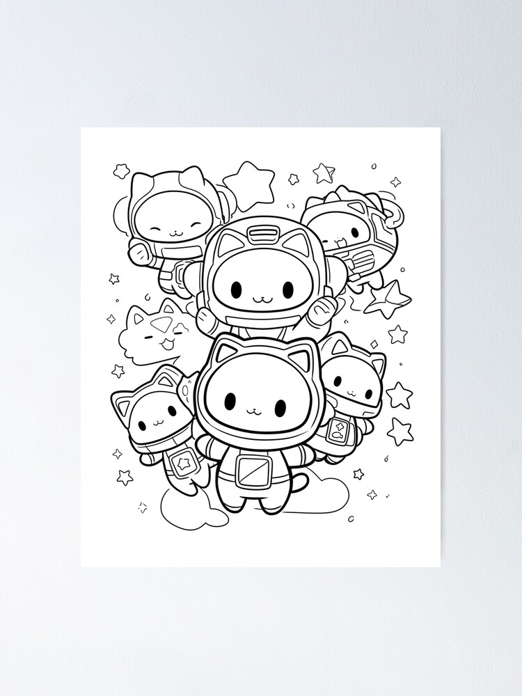 Adorable cat astronauts coloring page for kids cartoon kawaii space cats poster for sale by shemine