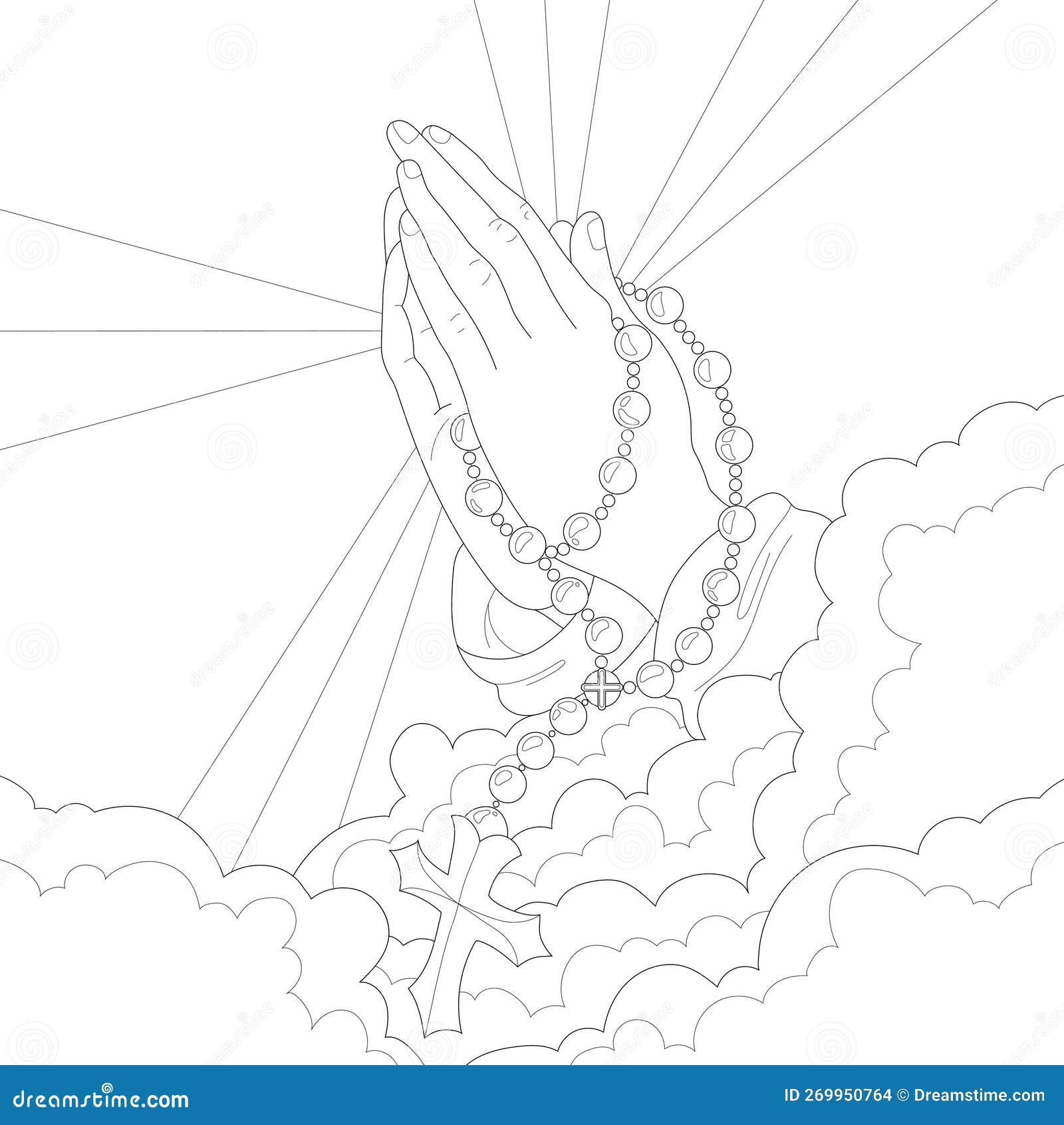 Heavens praying hands in clouds with cross graphic sketch template stock vector