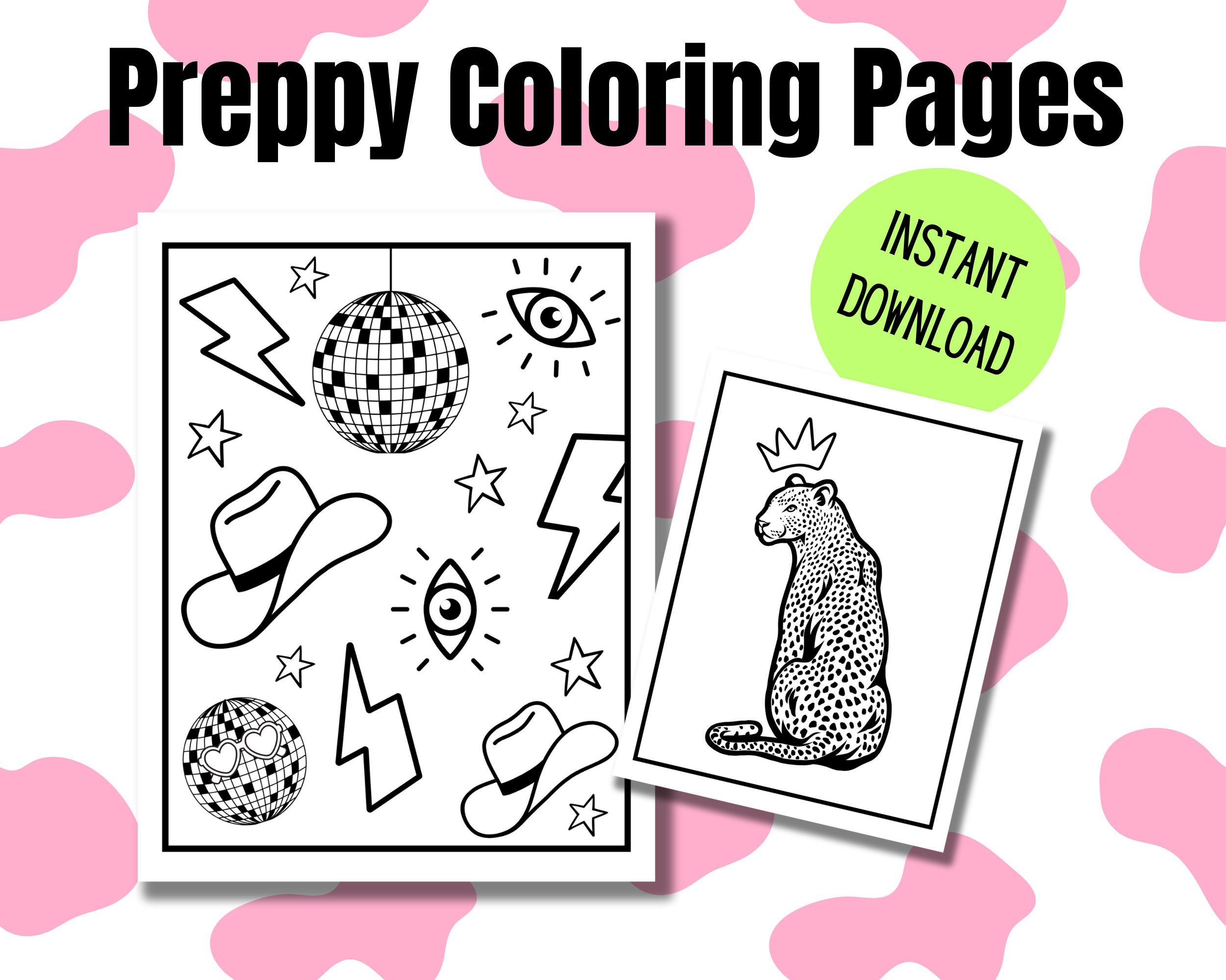 Preppy coloring pages instant download