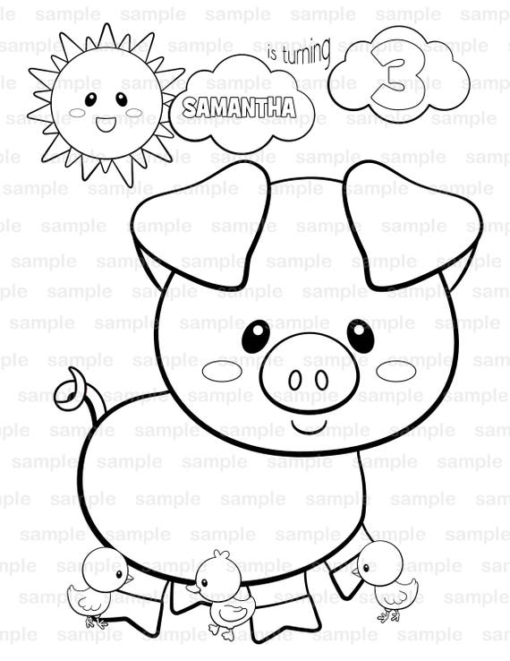 Personalized printable farm birthday party favor childrens kids coloring page activity pdf or jpeg file